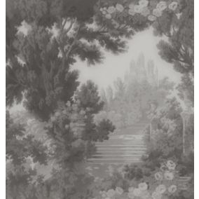 Papier peint panoramique vinyle intissé Villa Rosalie Lutece mat et satiné paysage, foret gris, noir l.1400 x l.53 cm