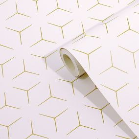Papier peint papier duplex Wandou blanc et or