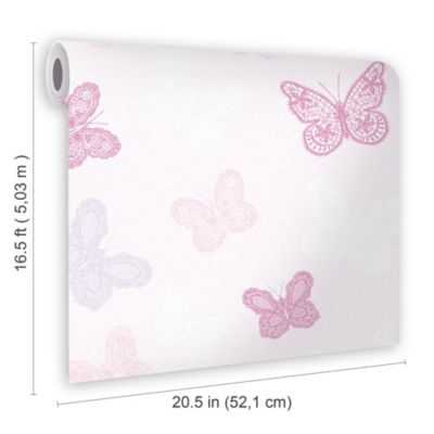 Papier peint Papillons 1005 x 52cm rose, Mauve