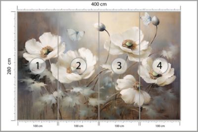 Papier Peint Photo Pour Chambre COQUELICOTS Papillons Rétro 400cm x 280cm