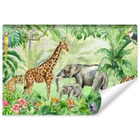 Papier Peint Photo Pour Chambre D'Enfant ANIMAUX Plantes Tropicales 300cm x 210cm