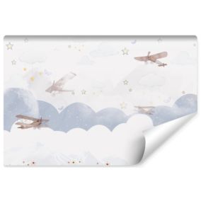 Papier Peint Photo Pour Chambre Enfants NUAGES Avions Etoiles 180cm x 120cm