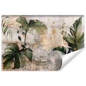 Papier Peint Photo Pour Chambre FEUILLES Tropicales Béton 270cm x 180cm