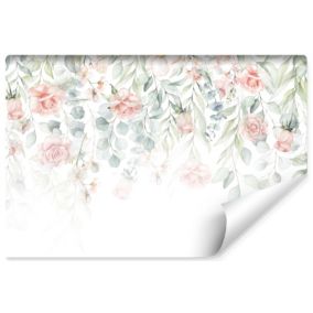 Papier Peint Photo Pour La Chambre ROSES Aquarelle Feuilles 135cm x 90cm