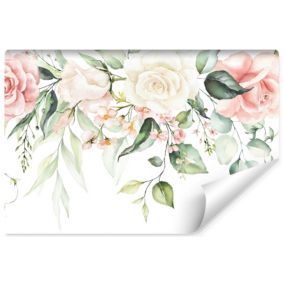 Papier Peint Photo ROSES Feuilles Aquarelles Pour Salon 180cm x 120cm