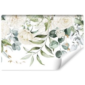 Papier Peint Photo ROSES Feuilles Blanches Nature Pour Salon 180cm x 120cm