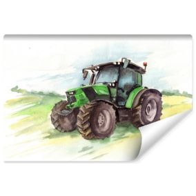 Papier Peint Photo TRACTEUR Aquarelle Pour Chambre D'Enfant 180cm x 120cm