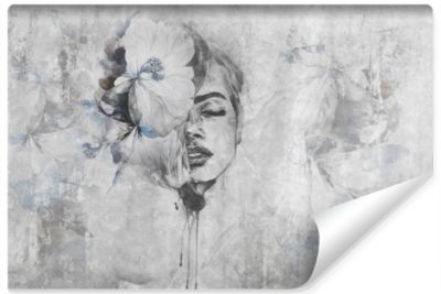 Papier Peint Photo VISAGE Femme, Mur De Béton Pour Salon 90cm x 60cm