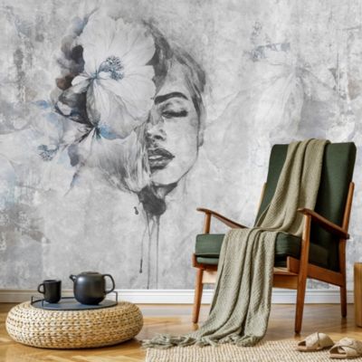 Papier Peint Photo VISAGE Femme, Mur De Béton Pour Salon 90cm x 60cm