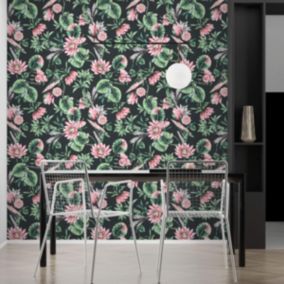 Papier peint plantes à fleurs de lotus noirs - 425x260 cm (l x h)