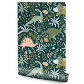 Papier Peint Pour Chambre d'Enfant Dinosaures Fleurs Plantes