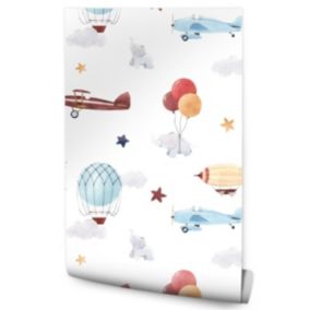 Papier Peint Pour Chambre D'Enfant ELEPHANTS Ballons Avions Etoiles