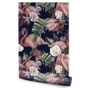 Papier Peint Pour Chambre FLAMANTS Roses Oiseaux Feuilles Tropicales