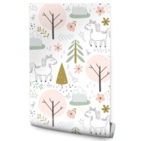 Papier Peint Pour Filles LICORNES Arbres Etoiles