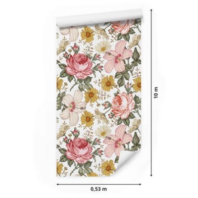 Papier Peint Pour La Chambre FLEURS Pivoines Hibiscus Pastel Nature