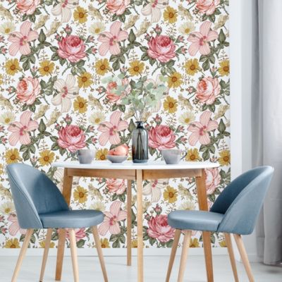 Papier Peint Pour La Chambre FLEURS Pivoines Hibiscus Pastel Nature