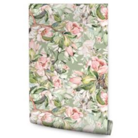 Papier Peint Pour La Chambre FLEURS Rose Feuilles Nature