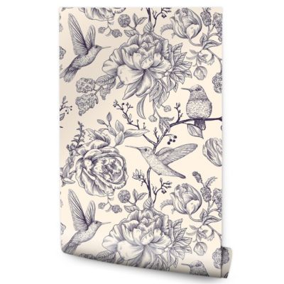 Papier Peint Pour La Chambre OISEAUX Fleurs Retro