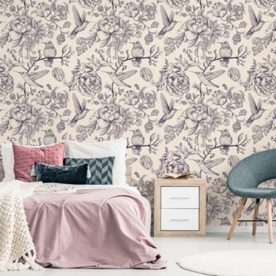 Papier Peint Pour La Chambre OISEAUX Fleurs Retro