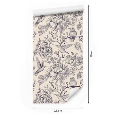Papier Peint Pour La Chambre OISEAUX Fleurs Retro
