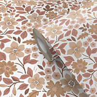 Papier peint pré-encollé tissu intissé Easy Roll GoodHome Aani Fleurs semi-lustrée rose l.53 x H.1005 cm