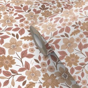 Papier peint pré-encollé tissu intissé Easy Roll GoodHome Aani Fleurs semi-lustrée rose l.53 x H.1005 cm