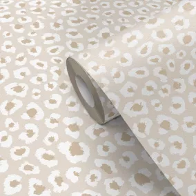 Papier peint pré-encollé tissu intissé Easy Roll GoodHome Coquille Pois semi-lustrée beige l.53 x H.1005 cm