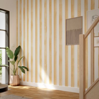 Papier peint pré-encollé vinyle à rayures Easy Roll GoodHome Satori rayures jaune ocre l.53 x H.1005 cm