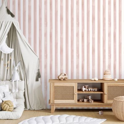 Papier peint pré-encollé vinyle à rayures Easy Roll GoodHome Satori rayures rose l.53 x H.1005 cm