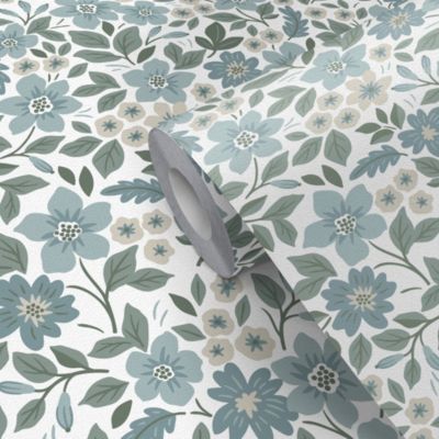 Papier peint pré-encollé vinyle Easy Roll GoodHome Aani Fleurs bleu l.53 x H.1005 cm