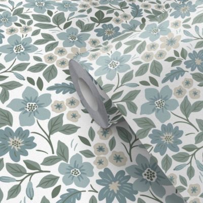 Papier peint pré-encollé vinyle fleuri Easy Roll GoodHome Aani fleurs bleu l.53 x H.1005 cm