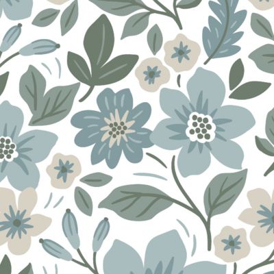 Papier peint pré-encollé vinyle fleuri Easy Roll GoodHome Aani fleurs bleu l.53 x H.1005 cm