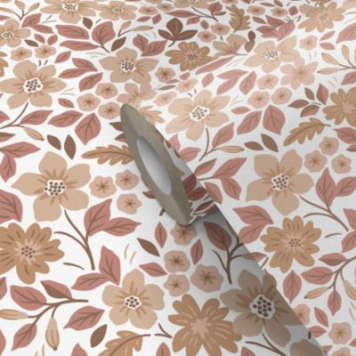 Papier peint pré-encollé vinyle fleuri Easy Roll GoodHome Aani fleurs terracotta, rose l.53 x H.1005 cm