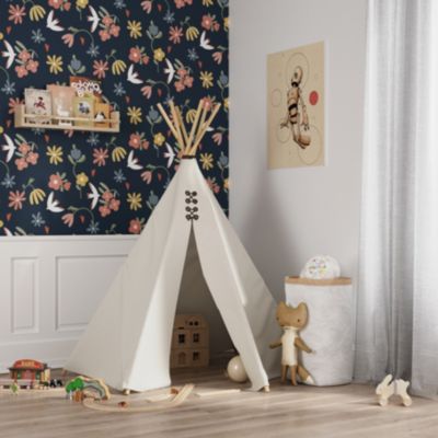 Papier peint pré-encollé vinyle fleuri Easy Roll GoodHome Blitz fleurs bleu l.53 x H.1005 cm