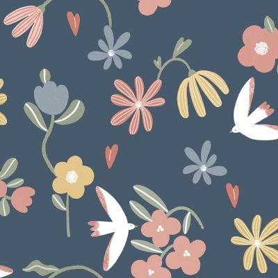 Papier peint pré-encollé vinyle fleuri Easy Roll GoodHome Blitz fleurs bleu l.53 x H.1005 cm