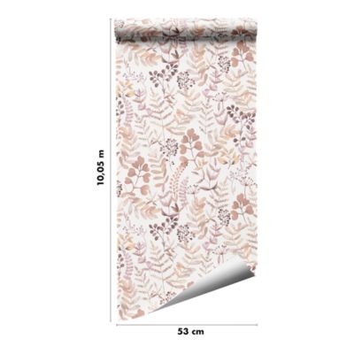 Papier peint pré-encollé vinyle intissé botanique Easy Roll GoodHome Olivia rose l.53 x H.1005 cm