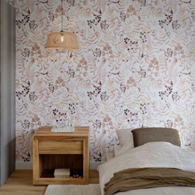 Papier peint pré-encollé vinyle intissé botanique Easy Roll GoodHome Olivia rose l.53 x H.1005 cm