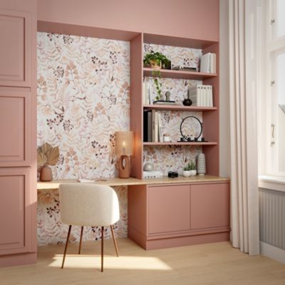 Papier peint pré-encollé vinyle intissé botanique Easy Roll GoodHome Olivia rose l.53 x H.1005 cm