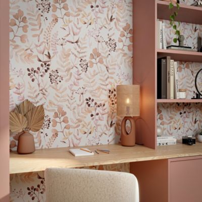 Papier peint pré-encollé vinyle intissé botanique Easy Roll GoodHome Olivia rose l.53 x H.1005 cm