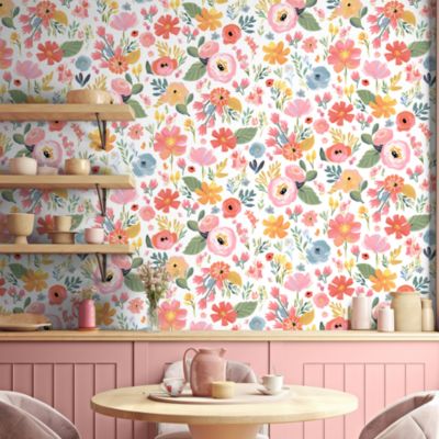 Papier peint pré-encollé vinyle intissé bouquet de fleurs Easy Roll GoodHome Tullie rose l.53 x H.1005 cm