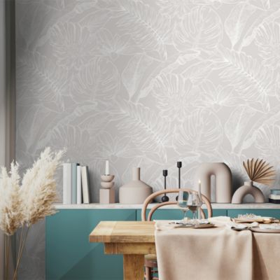 Papier peint pré-encollé vinyle intissé feuilage Easy Roll GoodHome Ufford beige l.53 x H.1005 cm