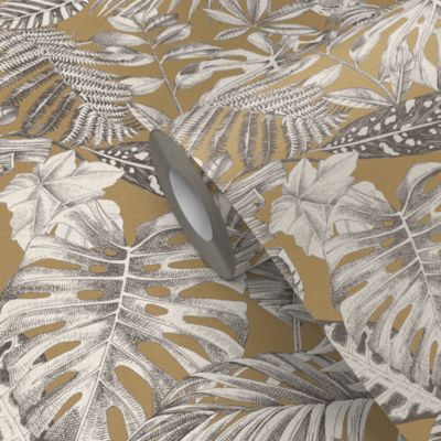 Papier peint pré-encollé vinyle intissé feuillage Easy Roll GoodHome Balito ocre l.53 x H.1005 cm