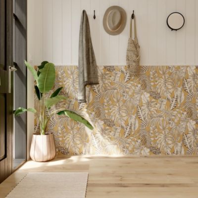 Papier peint pré-encollé vinyle intissé feuillage Easy Roll GoodHome Balito ocre l.53 x H.1005 cm