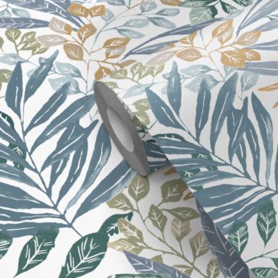 Papier peint pré-encollé vinyle intissé feuillage Easy Roll GoodHome Dalasi bleu l.53 x H.1005 cm