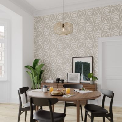 Papier peint pré-encollé vinyle intissé feuillage Easy Roll GoodHome Duffy feuillage beige l.53 x H.1005 cm