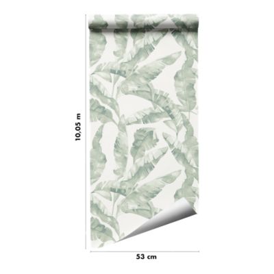 Papier peint pré-encollé vinyle intissé feuillage Easy Roll GoodHome Halton vert l.53 x H.1005 cm