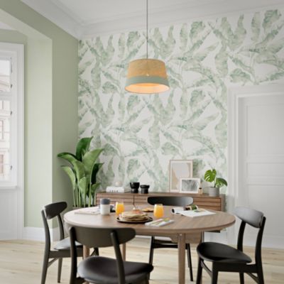 Papier peint pré-encollé vinyle intissé feuillage Easy Roll GoodHome Halton vert l.53 x H.1005 cm