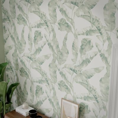 Papier peint pré-encollé vinyle intissé feuillage Easy Roll GoodHome Halton vert l.53 x H.1005 cm