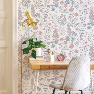 Papier peint pré-encollé vinyle intissé fleuri Easy Roll GoodHome Aldin rose pastel l.53 x H.1005 cm