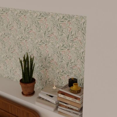 Papier peint pré-encollé vinyle intissé fleuri Easy Roll GoodHome Alluets vert pastel l.53 x H.1005 cm